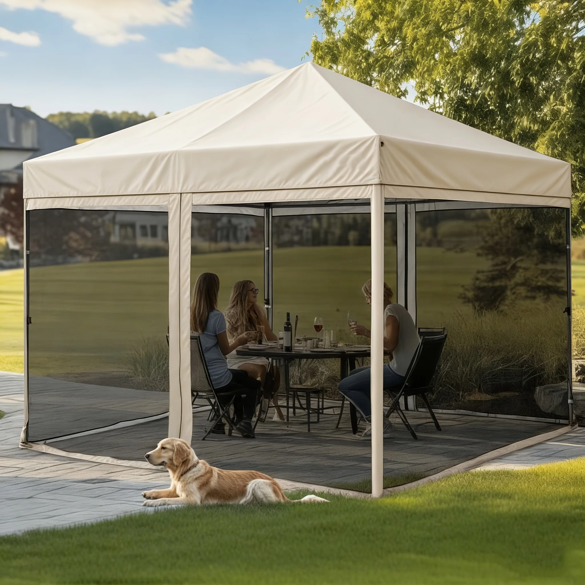 

10' x 10'Screened Canopy Tent with Mosquito Netting | Portable Easy Up Outdoor Screen House Shelter for Patio,Camping and Picnic