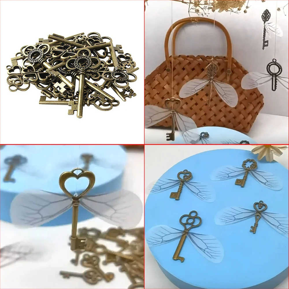 Vintage Hollow Keys Bronze Keys Pendant DIY Retro Necklace Handicrafts Gifts Christmas Tree Pendant Decoration Party Supplies