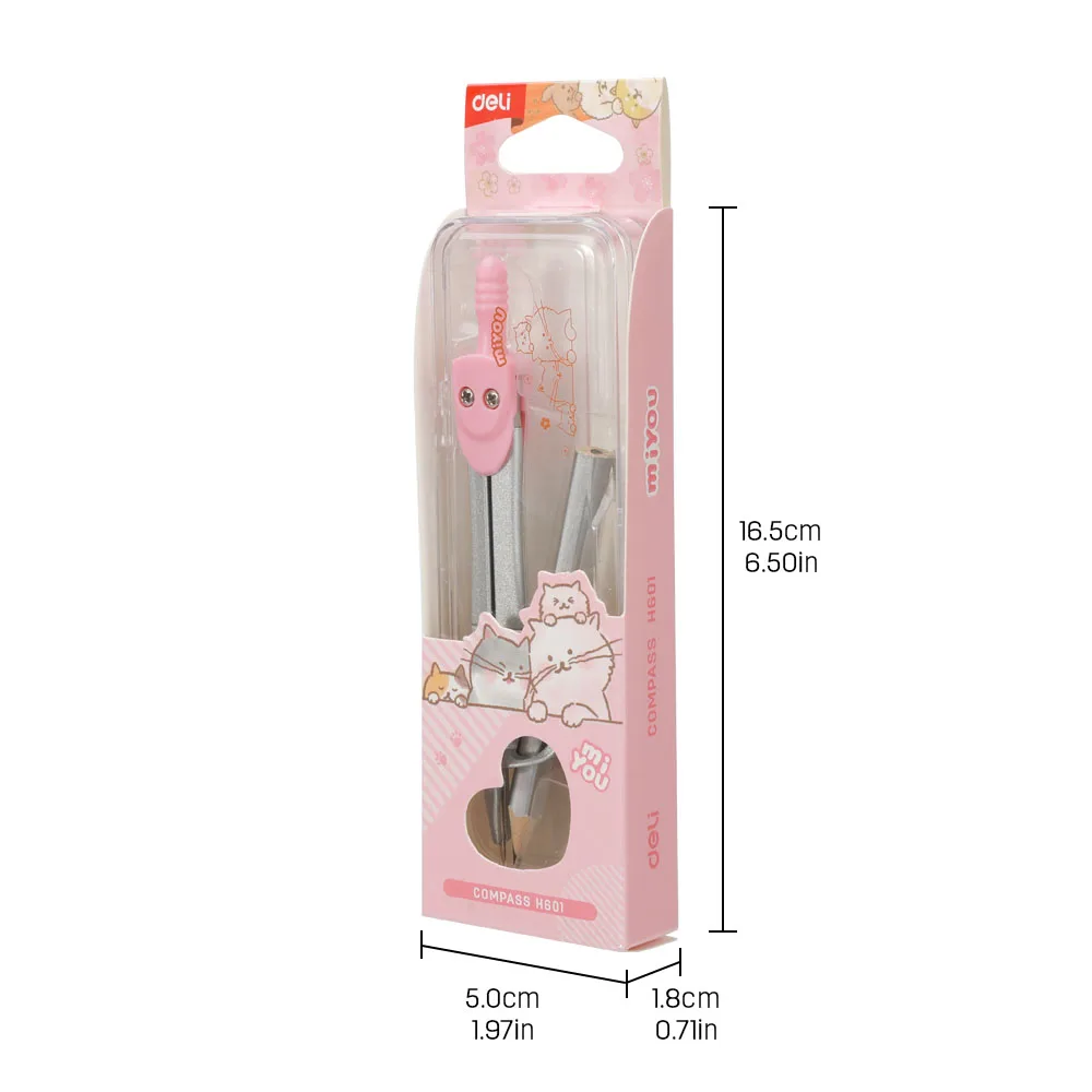 Deli Silver-Pink Campass, Campass with Changeable Pencil, Campass for Drawing & Designing
