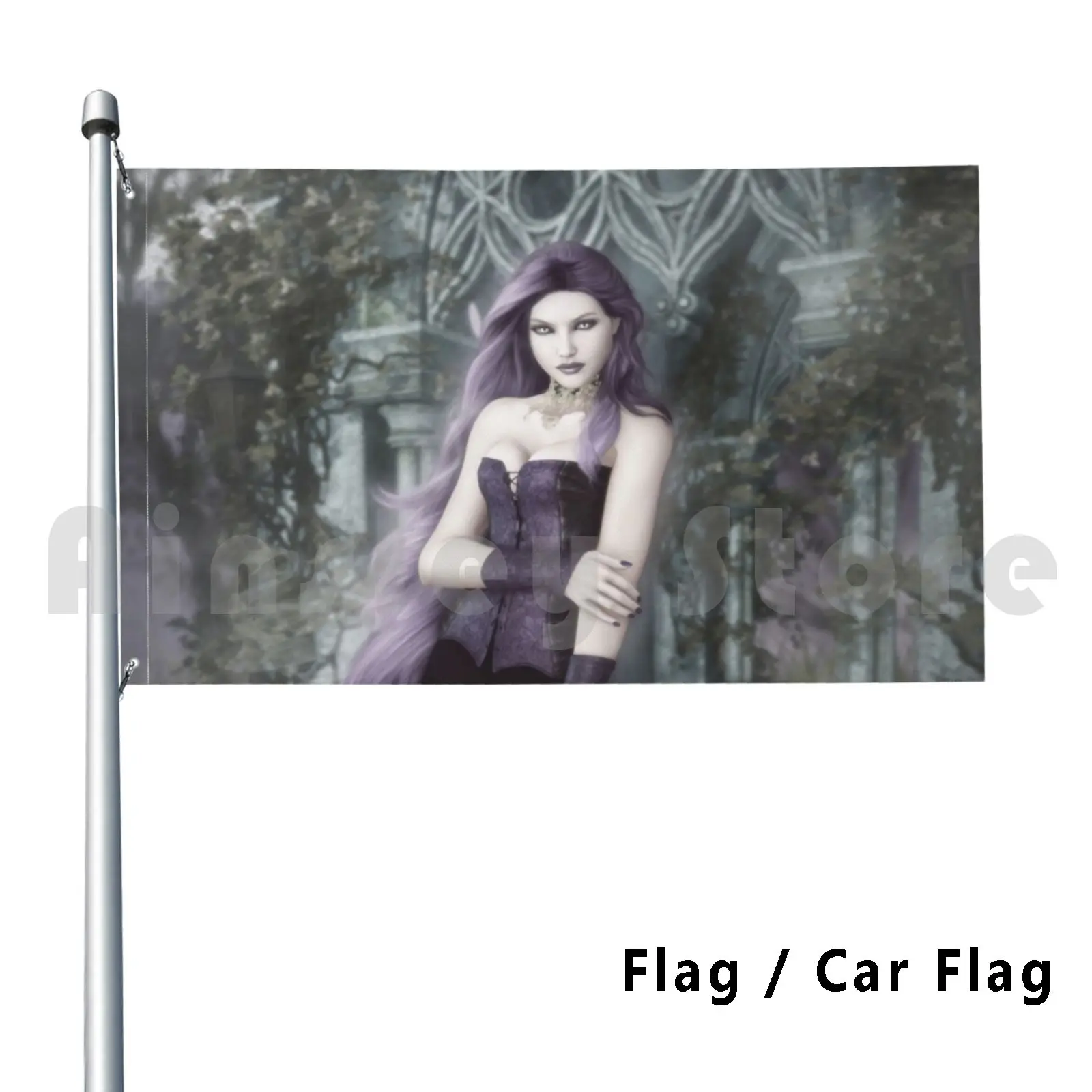 Enthralling Flag Car Flag Funny Fantasy Art Gothic Vampire Seductive Woman Pale Skin Mistress Noble