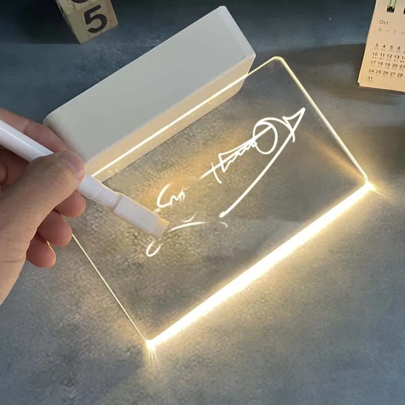 1pcs USB Warm Yellow Light Sheet Ins Transparent Light Emitting Acrylic Erasable Message Small Whiteboard