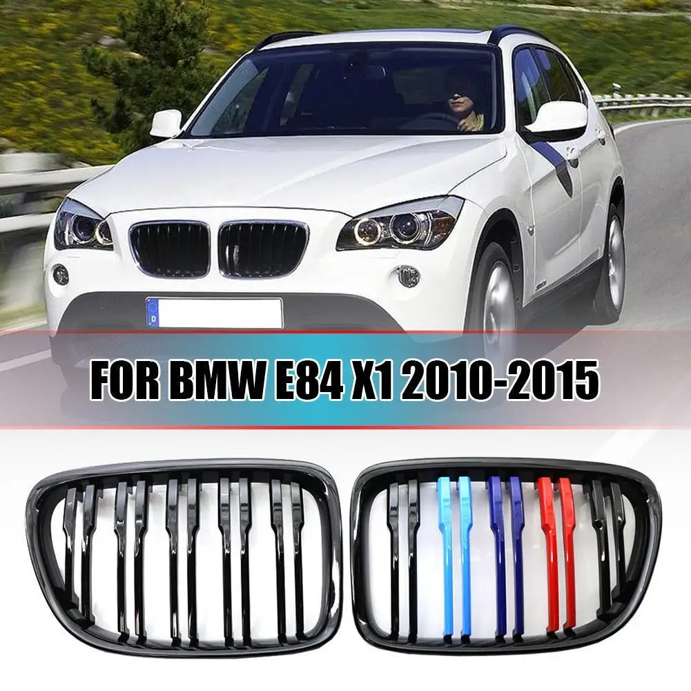 Replacement Kidney Grills Gloss Black M Color Double Slats Double Line Black M-Color Front Grill for BMW E84 X1 10-15