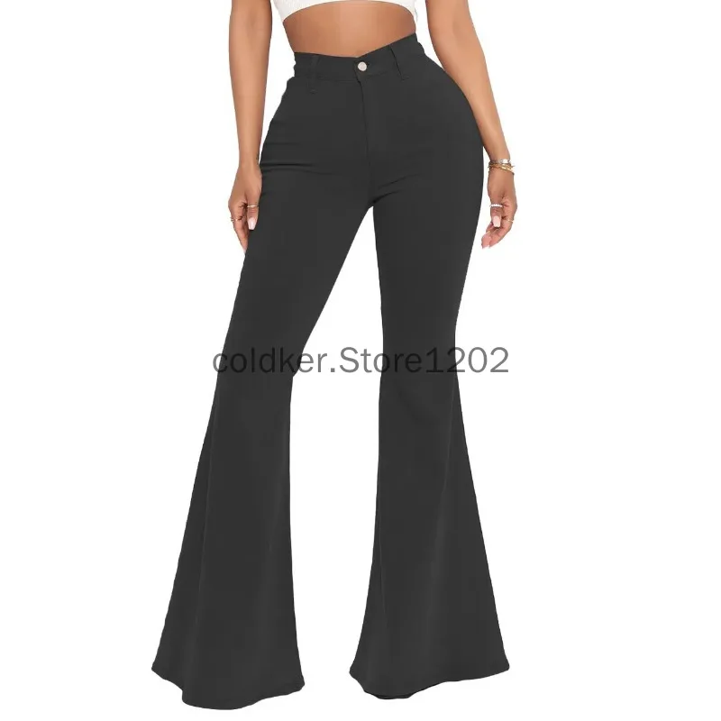 

New In Women Jeans Black Flare Pants Sexy Denim Long Pant Hip Wrap Casual Elegant Spring Slim Fit High Waist Trousers