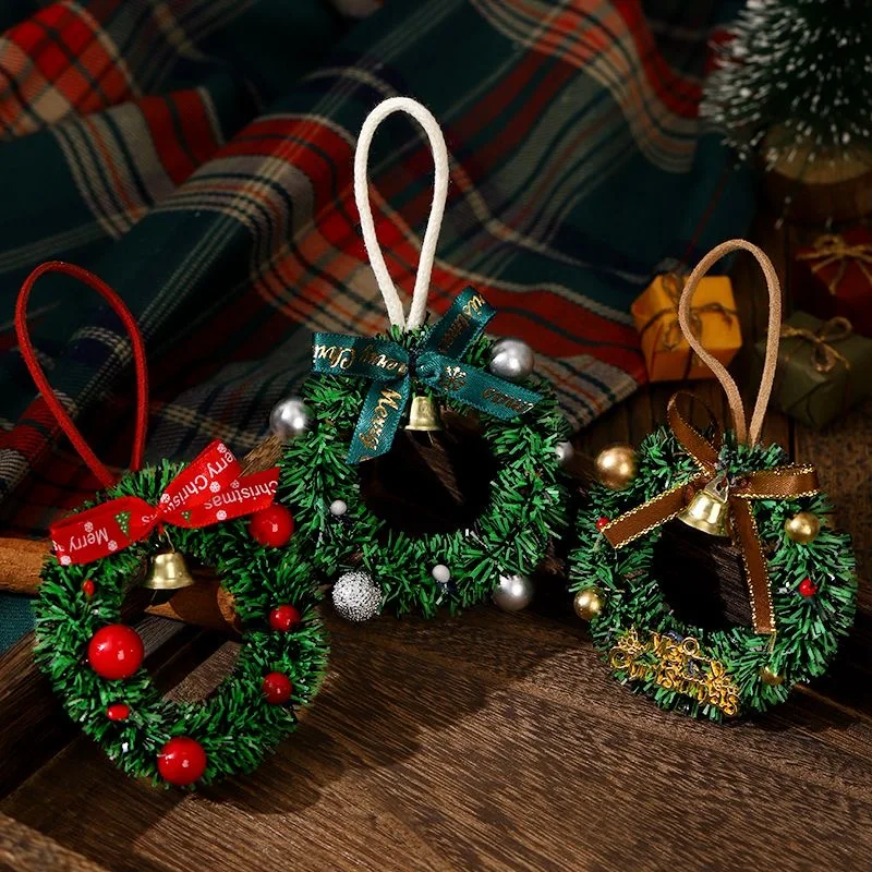 5PCS Christmas Decoration Ins Style Mini Christmas Wreath Car Pendant Home Window Scene Atmosphere Decoration Hanging Decoration
