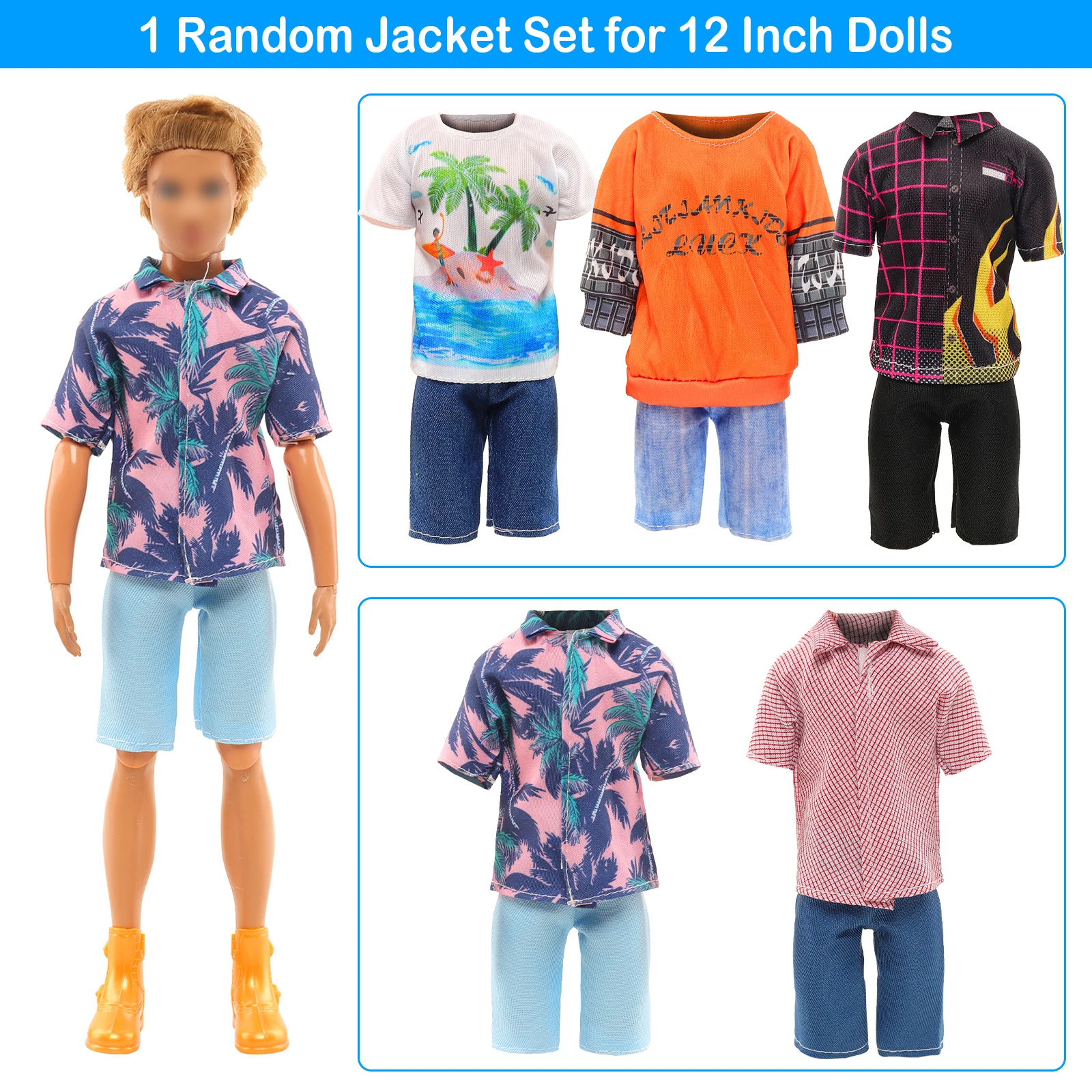 10 Pcs 11.5 Inch Fashion For Ken Doll Clothes and Accessories=2 Sets of Suits 2 Set of Tops and Shorts Gift for Kids 3 to 8 Boy