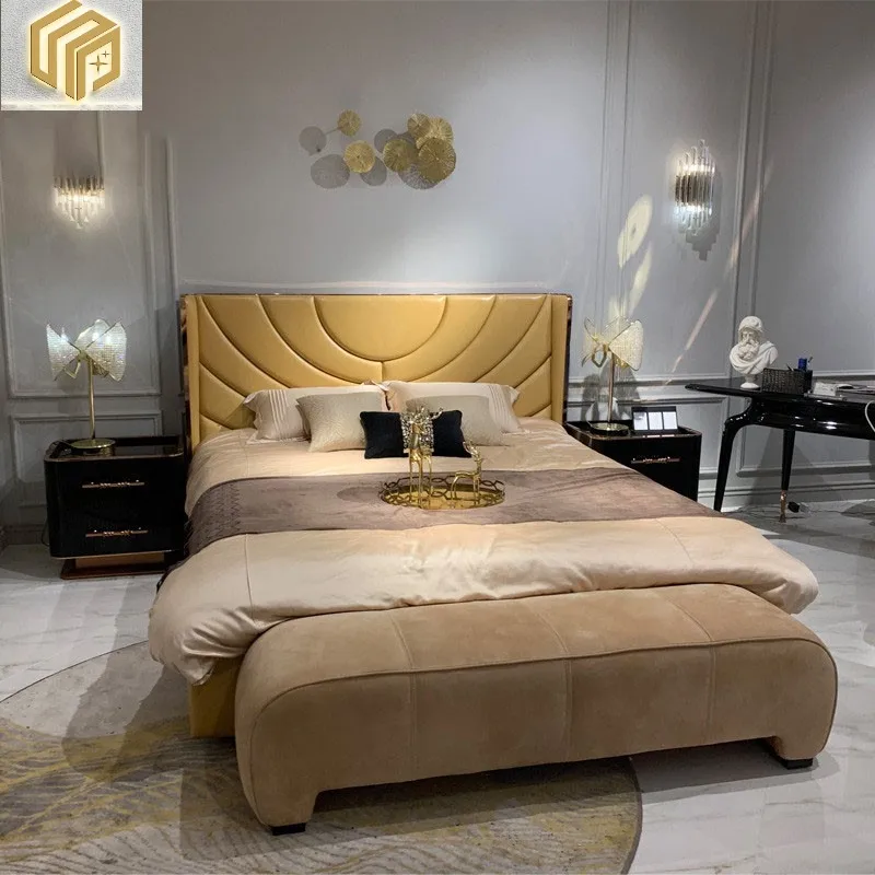 

Italian style luxury wedding bed Modern bedroom king bed Italian leather furniture customization