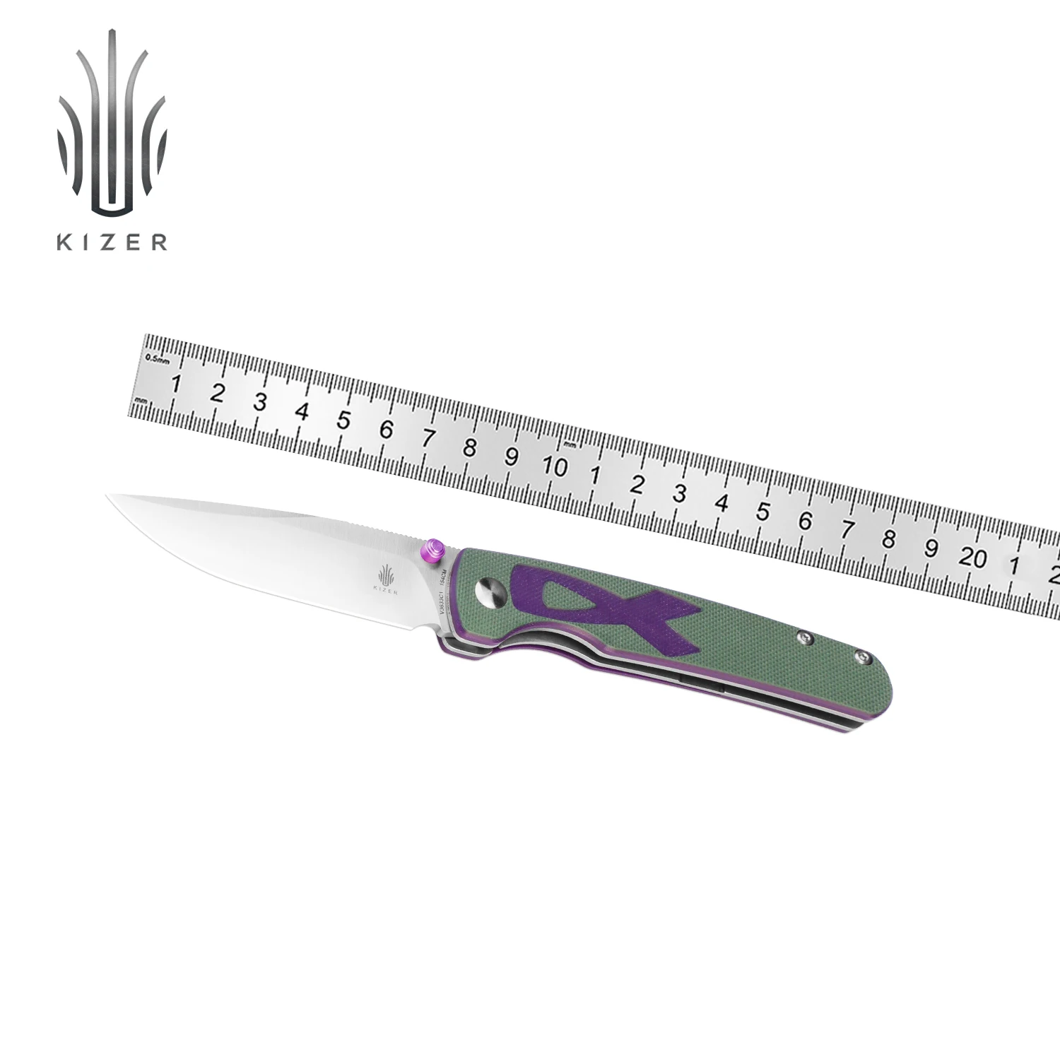 

Kizer Pocket Knife Fighter V3633C1 2023 New Purple&Green G10 Handle with 154CM Steel Blade Folding Knife for Hiking