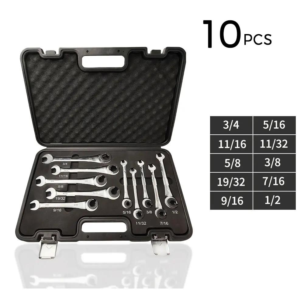 Binoax SAE Tubing Ratchet Wrench Set 72 Teeth Combination Oil Wrenches with Open Flexible/Fix Head Ratchet For Car Repair Tools
