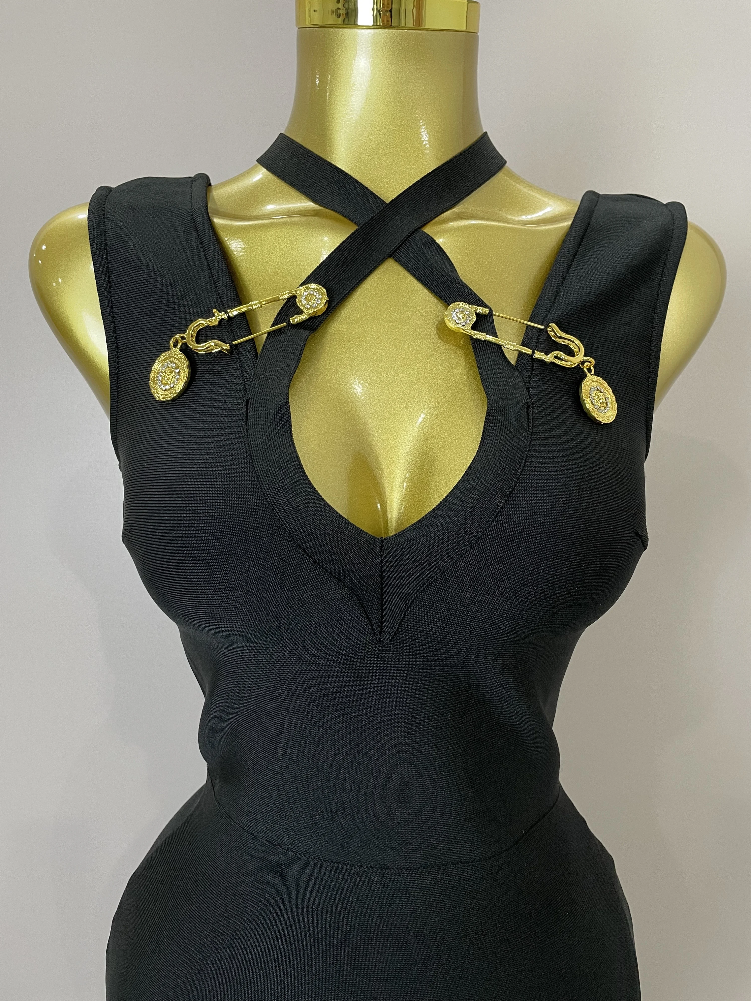 2025 New Elegant Slimming Black Pin Wrap Sleeveless Long Dress Women  Fashion Celebrity Evening Party Luxury Birthday Outfit