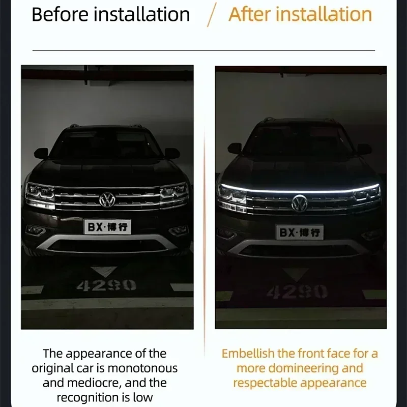 12V LED Daytime Running Light Scan Starting Car Hood Decorative Lights DRL Auto Engine Hood Guide Decorative Ambient Lamp view 3