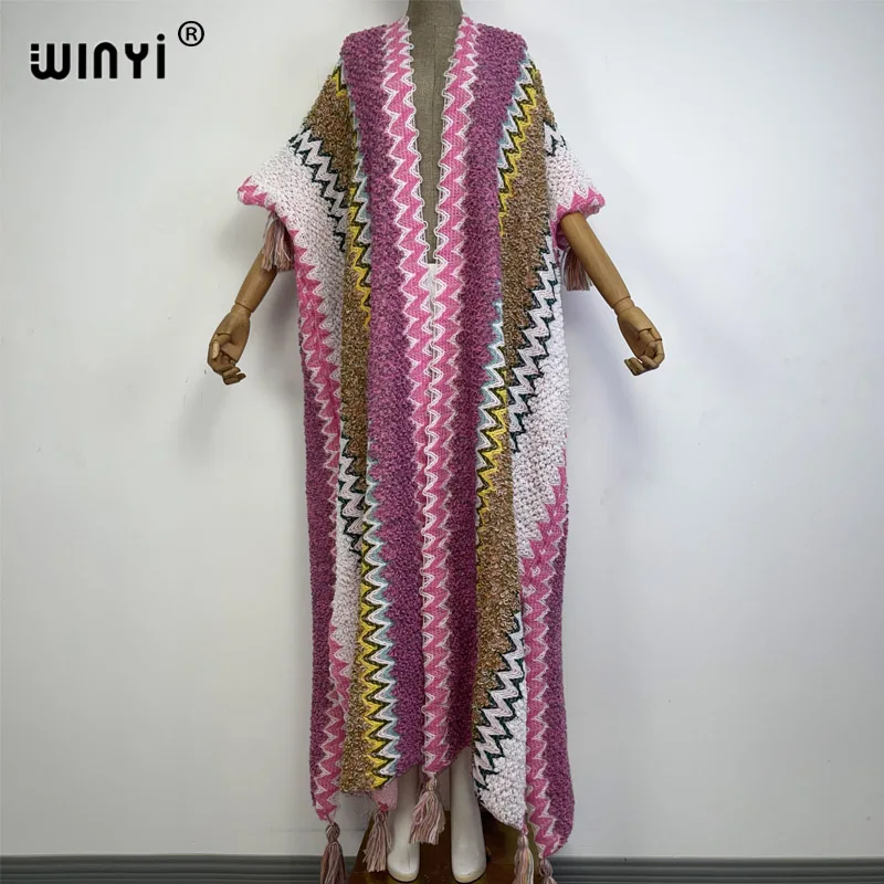 WINYI-Casaco de malha feminino com borla de inverno, casaco solto, moda natalina, vestido de festa quente grosso, tamanho livre