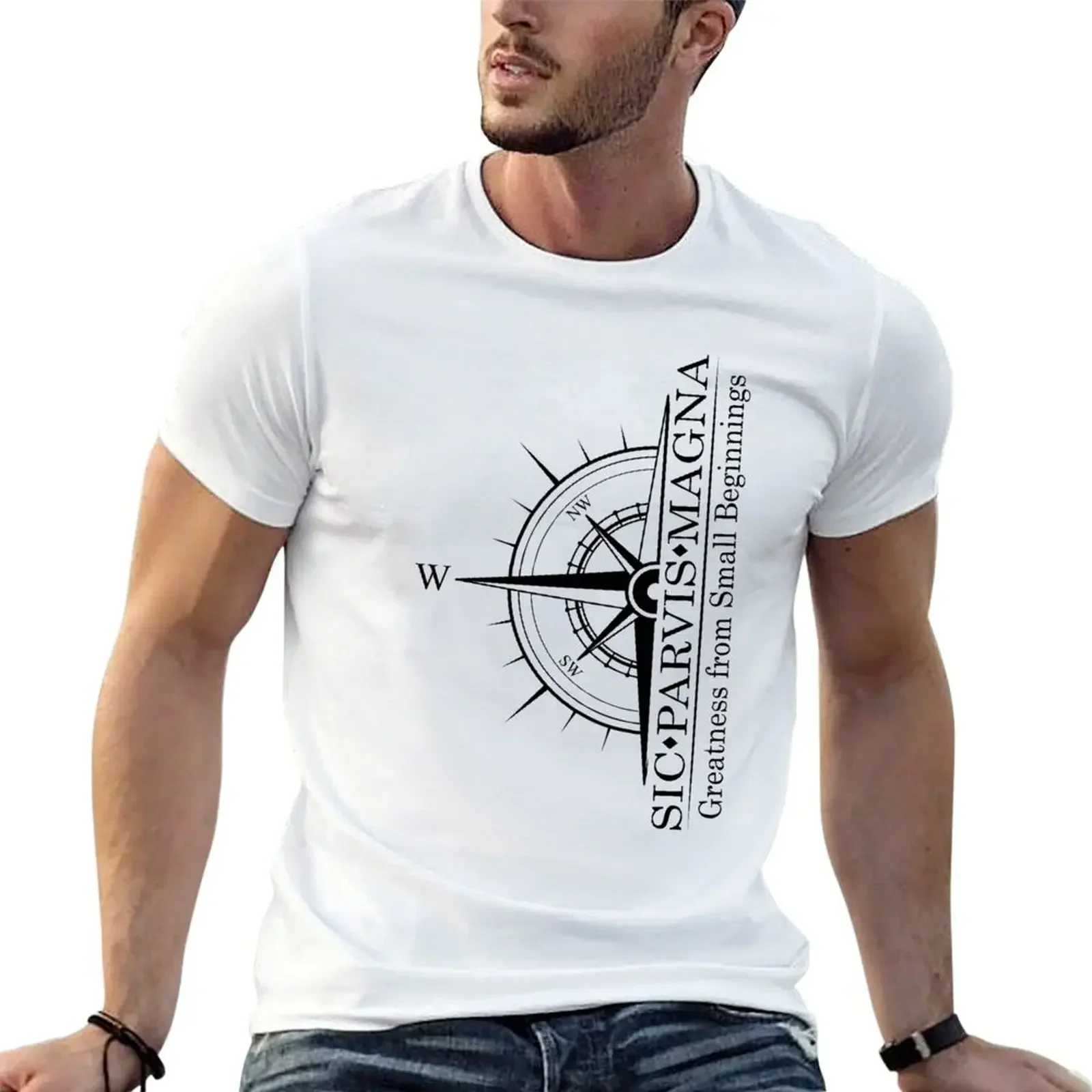 Sic Parvis Magna Design 3 with Compass T-Shirt graphic tee shirt sublime cotton graphic tees mens clothing