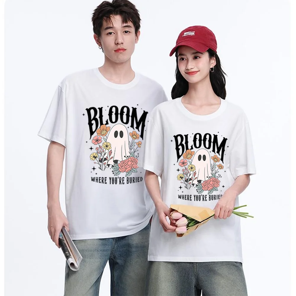 Ghost Floral Bloom Printed T Shirt Breathable Fabric S-XXL Personalized Custom T Shirt Aesthetic Graphic Top Unisex Fit Casual S