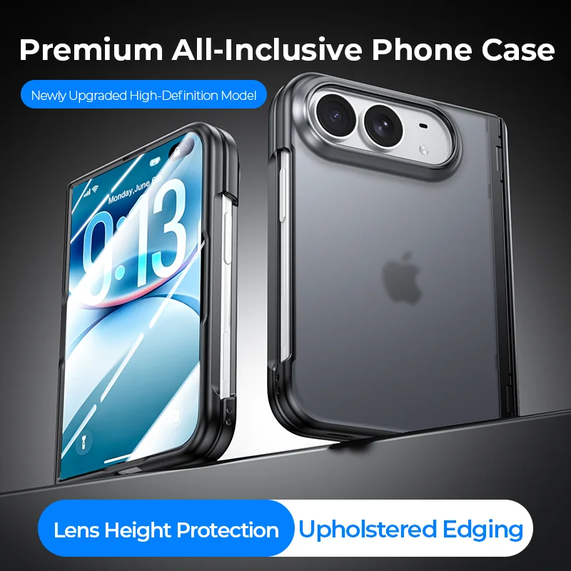 For iPhone Duo 5G Case Skin-Friendly Frosted Transparent Hinge With Tempered Film Shockproof Protection Back Cover Accessories