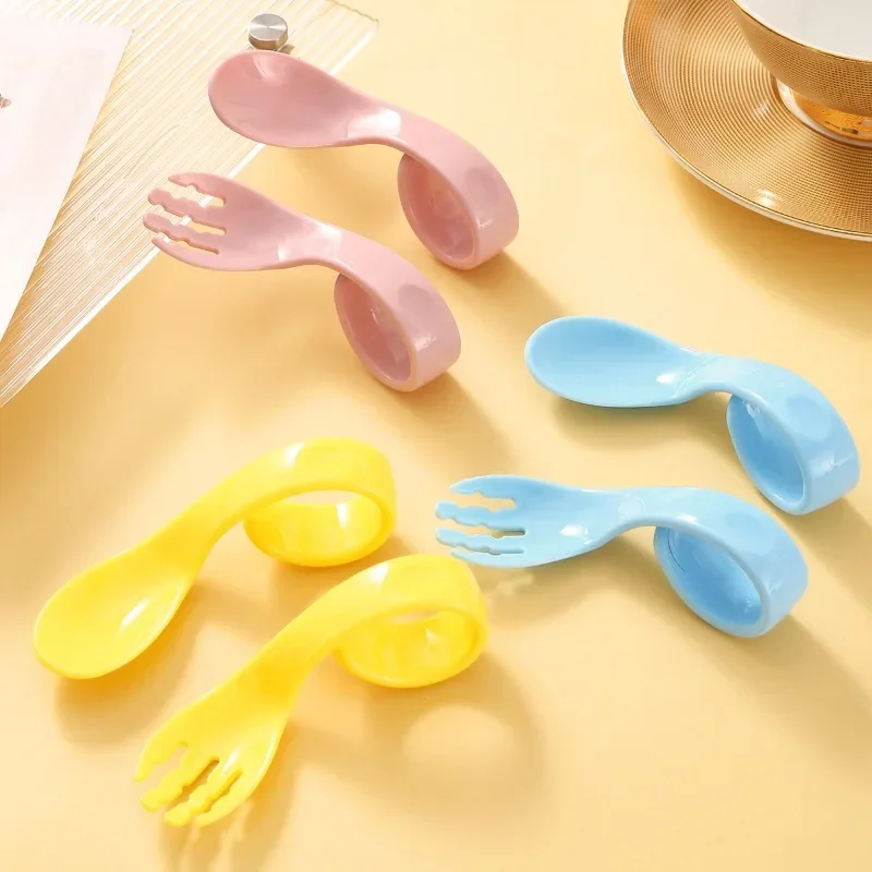 Baby Essen Training ergänzende Lebensmittel Löffel Biegung unabhängige Ellbogen Hilfs löffel Gabel Set Mutter und Baby Store Geschenk löffel