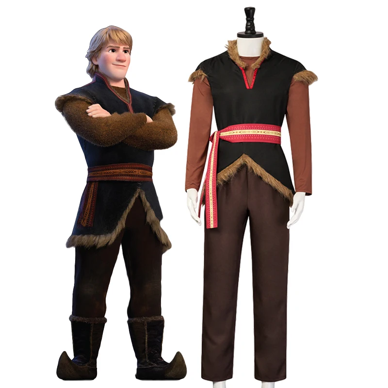 Anime Kristoff Cosplay Costume Halloween Party Outfit Men Stage Performance Role Play Peasant Fur Trim Clothes Full Set
