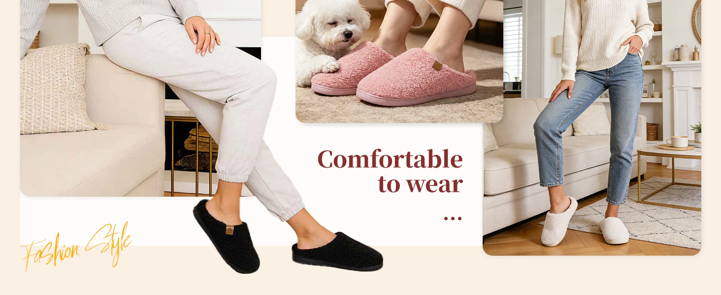 Comwarm Lockige Fleece-Hausschuhe für Damen, Memory-Schaum-Hausschuhe, Schlafzimmer-Slipper, Fellfutter, gemütliche, warme Damen-Hausschuhe – Detail 8