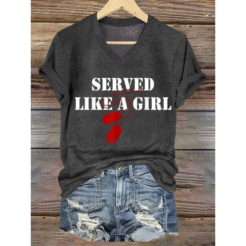 Hot Sale Women's Red Friday Print T-Shirts Summer Casual Loose Short Sleeve V Neck Tops Tees