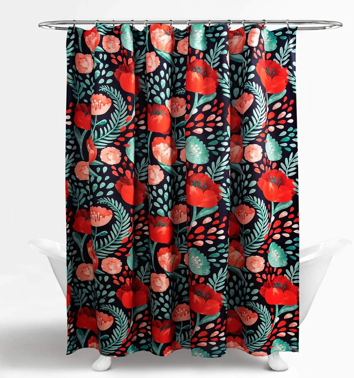Lush Decor Poppy Garden Shower Curtain Single Navy - Floral Shower Curtains for Bathroom - Colorful Bathroom Curtain - Cottage