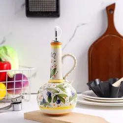 700ml Olive Oil Dispenser Embossed Ceramic Oil Vinegar Bottle Container Condiment Ceramic Oil Can Oil Bottle Storage Dispen