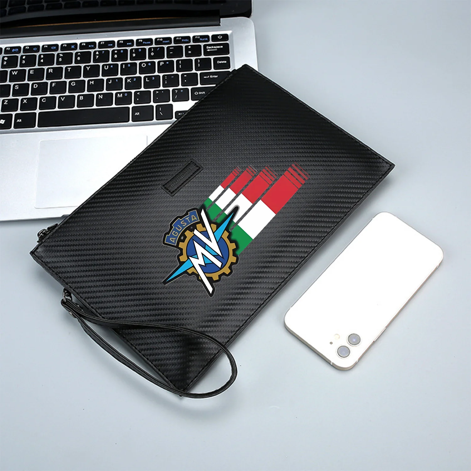 MV Agusta Italian flag logo design Elegant Printed PU Men's Handbag Fashionable and Practical for Everyday Carry
