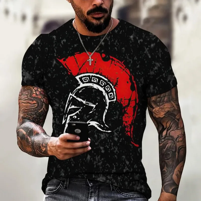 Vintage Men Short Sleeve Tshirt Spartan Knight 3d Printing Graphic Daily Street Summer Oversized Tops Male Shirts T Clothing2