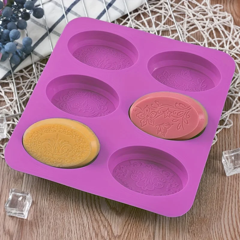 6-Cavity Oval Silicone Soap Mold With Elegant Flower Design - Non-Stick, Easy Release For Diy Handmade Soaps, Jelly, And Baking