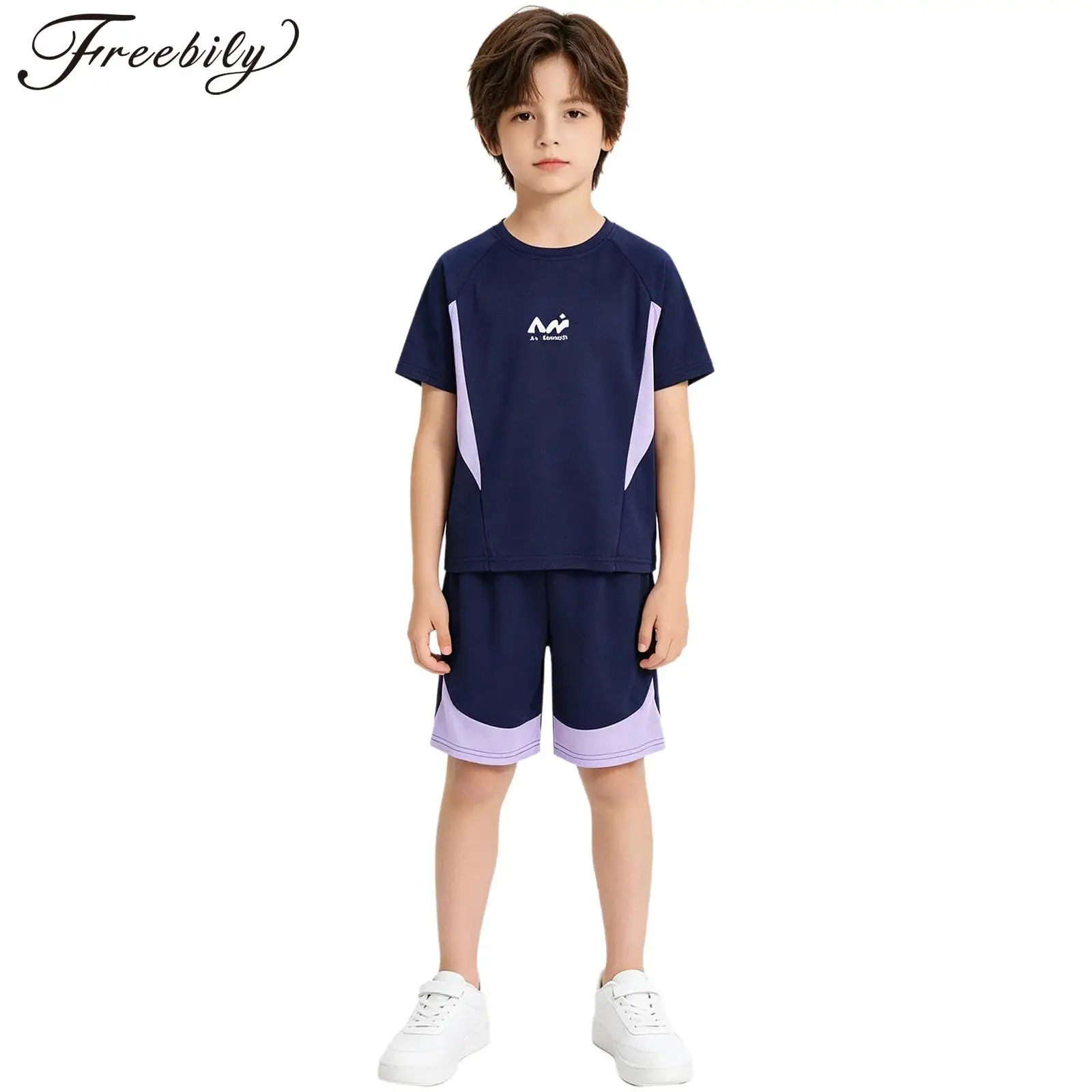 Kids Boys Quick-dry Mesh Sports Set Short Sleeve Letters Pattern T-shirt with Elastic Waistband Shorts Set Daily Wear