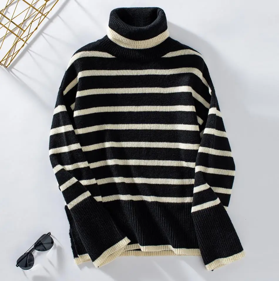 Elegante Kragen Stil Pendeln gestreiften Damen Pullover Pullover Tops 2025 Herbst Winter Frühling Mode lässige weibliche Kleidung