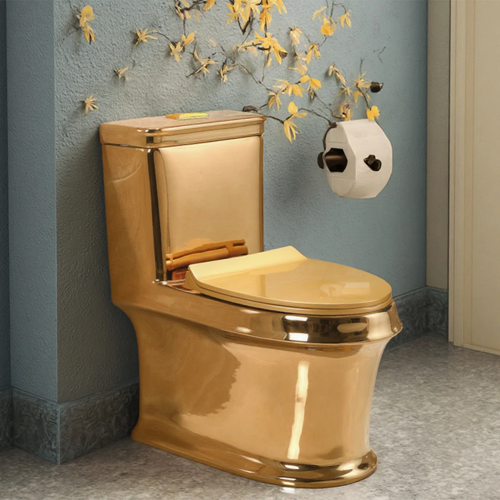 European Style Gold-Plated Large Pipe Anti-Blocking Ceramic Toilet Modern Light Luxury One-Piece Direct Flush Household Toilets