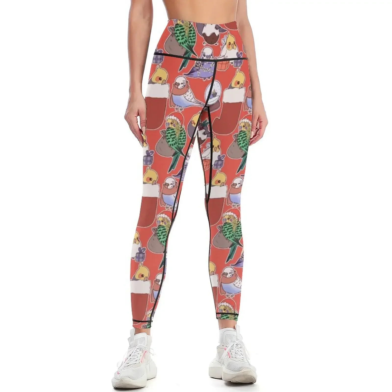 

Christmas Budgies & Cockatiels - red Leggings sport legging legging push up workout shorts gym top Womens Leggings