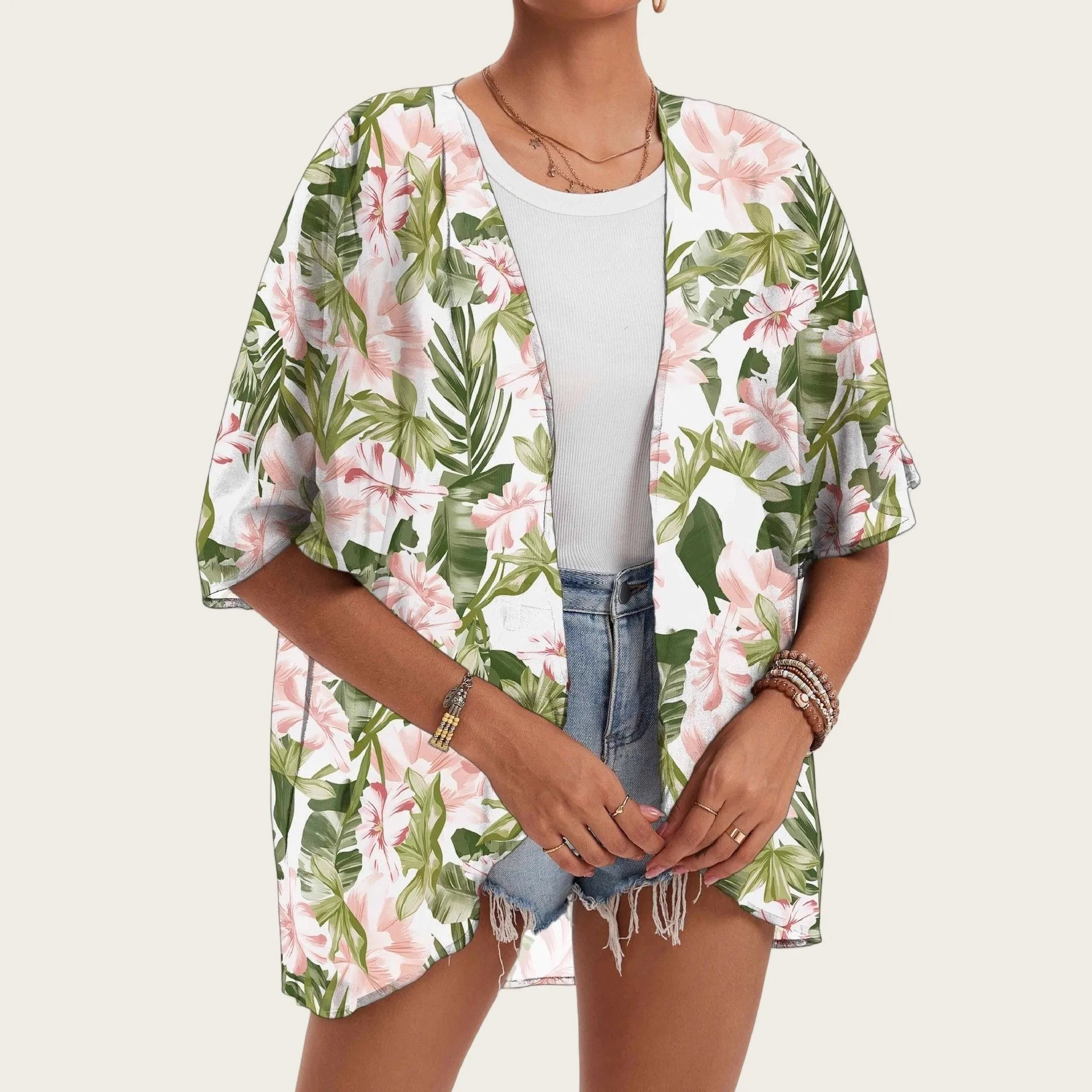 

Женские пляжные рубашки и блузки, новинка 2023 года, мягкие крутые летние гавайские топы с цветочным принтом и отложным воротником на пуговицах, топы с короткими рукавами