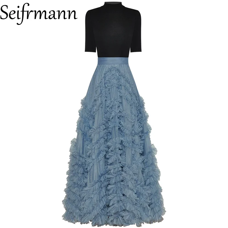 Seifrmann Casual two-piece stand-up collar short-sleeved top waist-cinching long skirt suit 2026 autumn women's new style