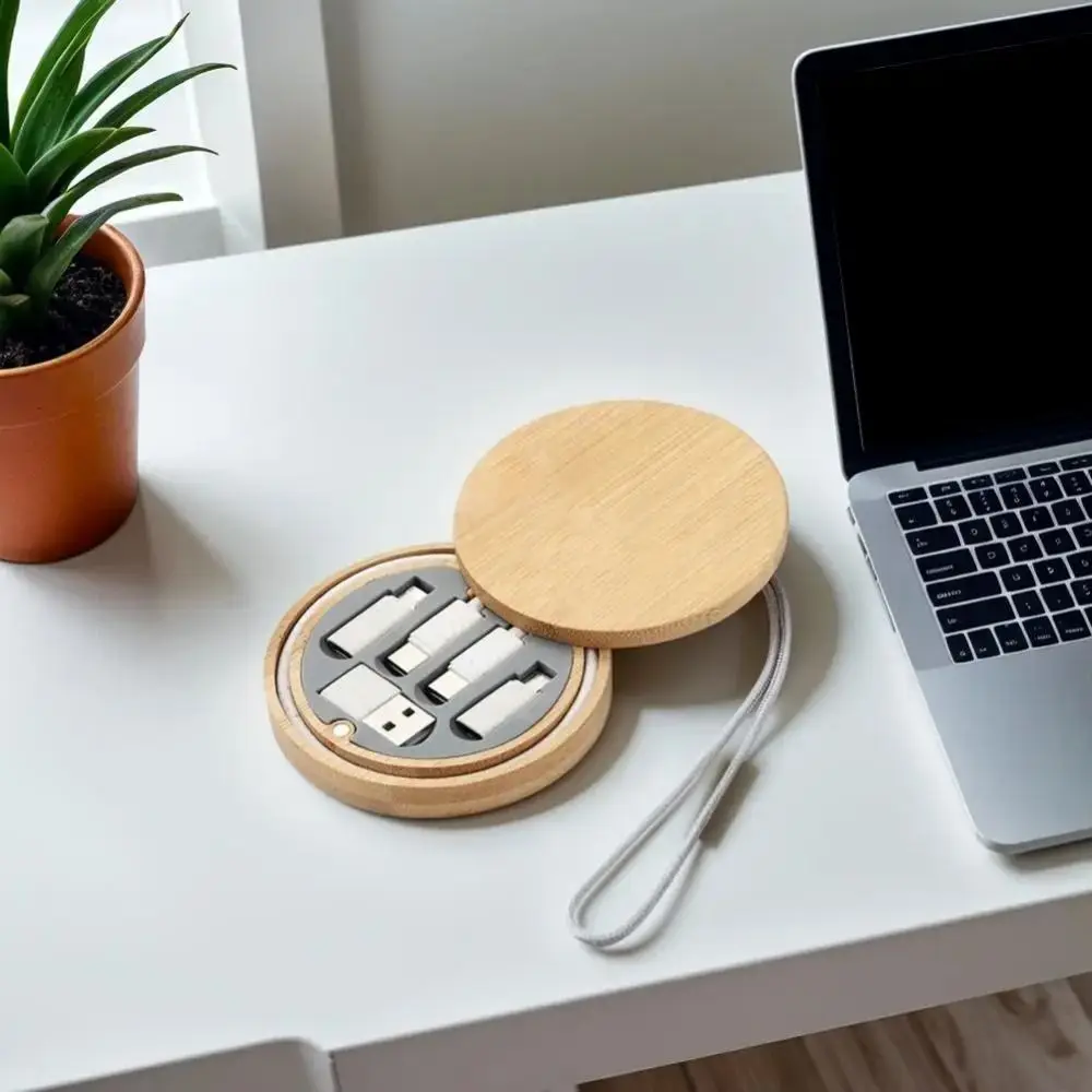 

60W Power Fast Charging Cable Round Design Travel Case Six-in-One Charging Cable Travel Use Type-C Cable Multi Device Charging