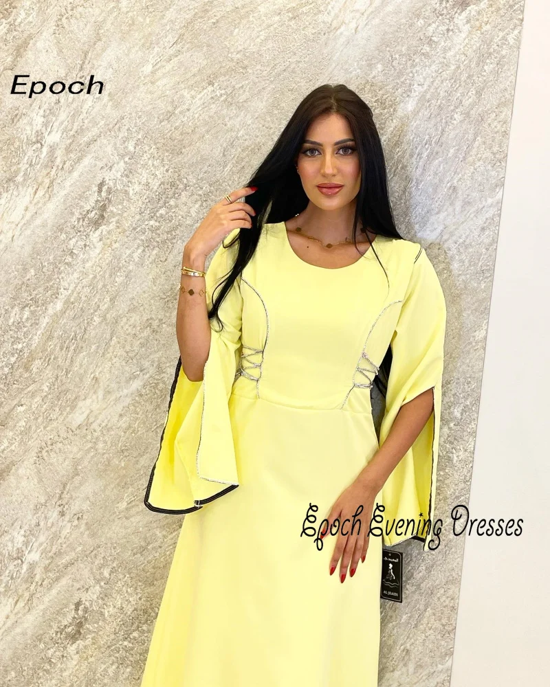 Epoch-Robe de Soirée en Satin pour Femme, Ligne A, Élégante, Col Rond, Demi Manches, Paillettes Brillantes, Jaune, Robe de Bal, Sexy, Nouveau, 2024