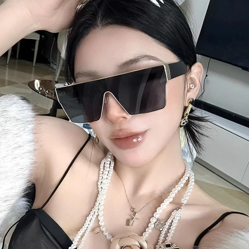 

New Oversized Frame Sunglasses For Women Metal Frame Glasses With Gradient Single Lens Men's Outdoor Sunglasses With UV Protecn