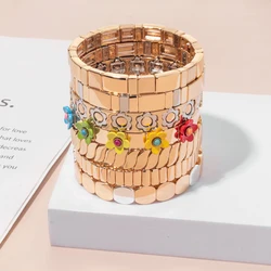 BEUTIFOR 2024 Hot Sales Bohemian Enamel Bracelet Gold Color Alloy Muti-Shape Beads Elastic Bangle for Women Jewelry Accessories