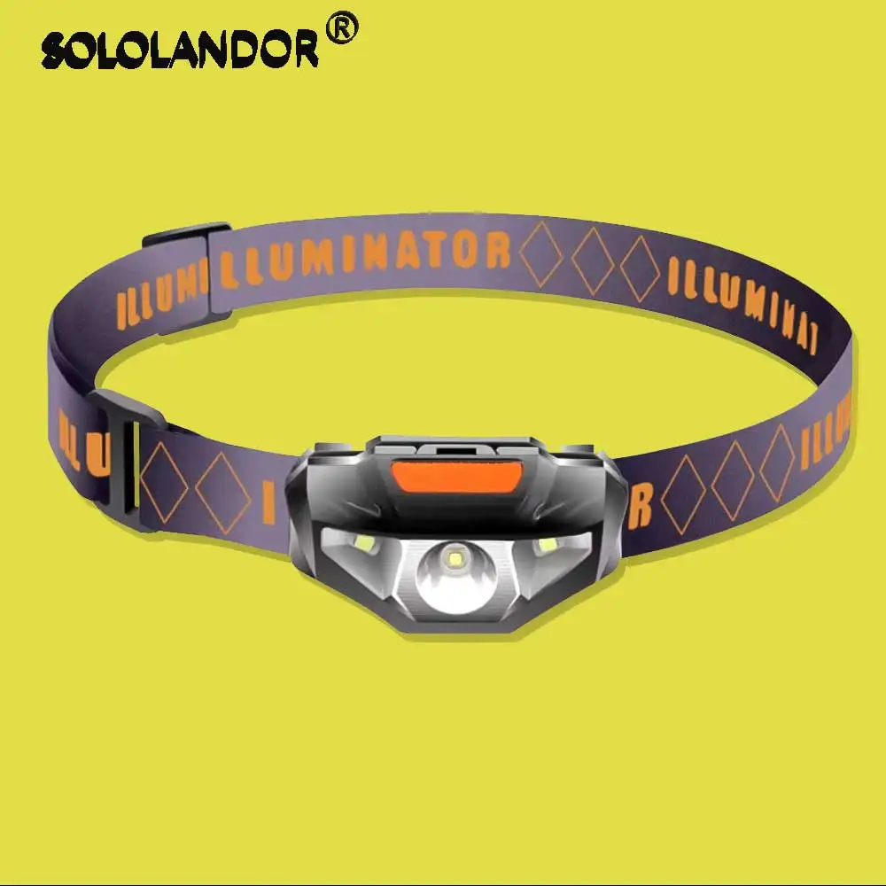 Sololandor-ミニ防水LEDヘッドランプ,3つの照明モード,ヘッドバンド付き懐中電灯,aaバッテリー