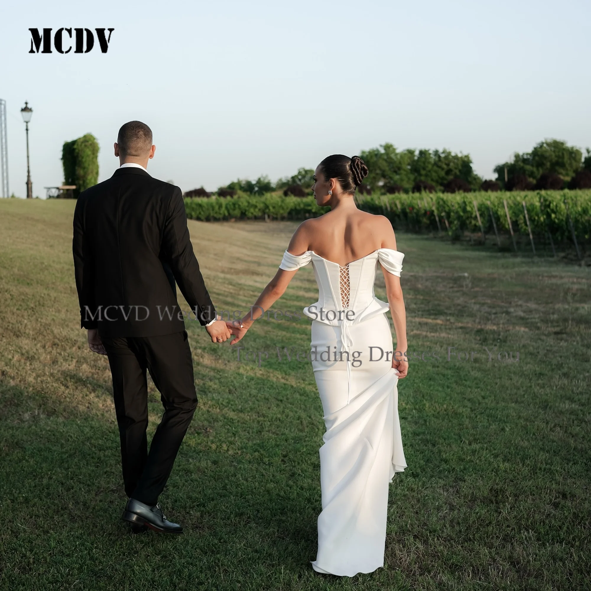 Civil Satin Wedding Dresses 2026 Off Shoulder Mermaid Corset Engagement Dress Simple vestido de novia boda civil Customized