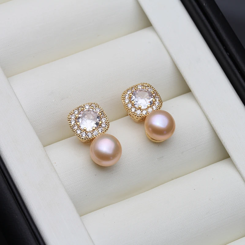 Real 18k Gold Plated Natural Freshwater Pearl Earrings Pin 925 Sterling Silver Pearl Stud Earrings For Women Wedding Gift