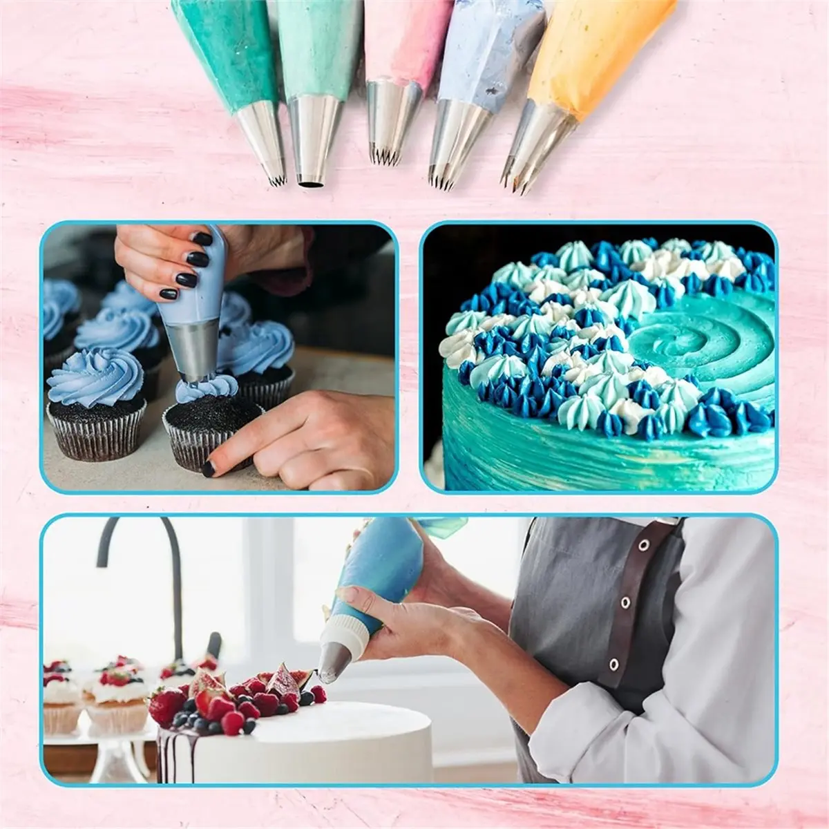 Piping Bags and Tips Set, 124PcsCake Decorating Kit with Piping Tips, Pastry Bags,Cake Scrapers,Couplers,Icing Bags Ties
