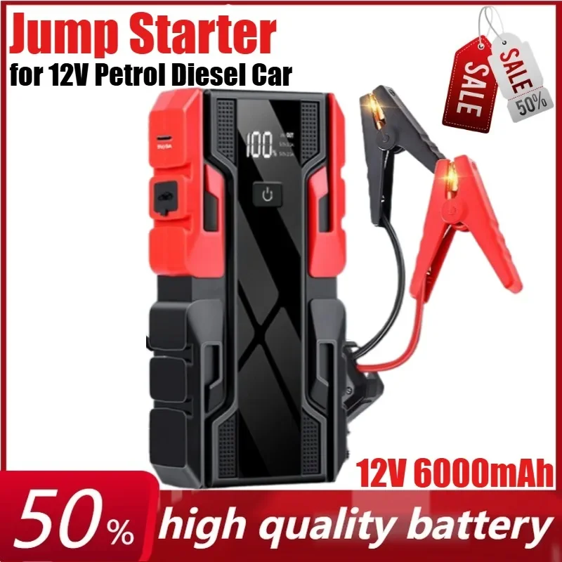 

12V 6000mAh Car Jump Starter Portable Power Bank Car Mounted Inflation Rechargeable Battery for 12V Petrol Diesel Car