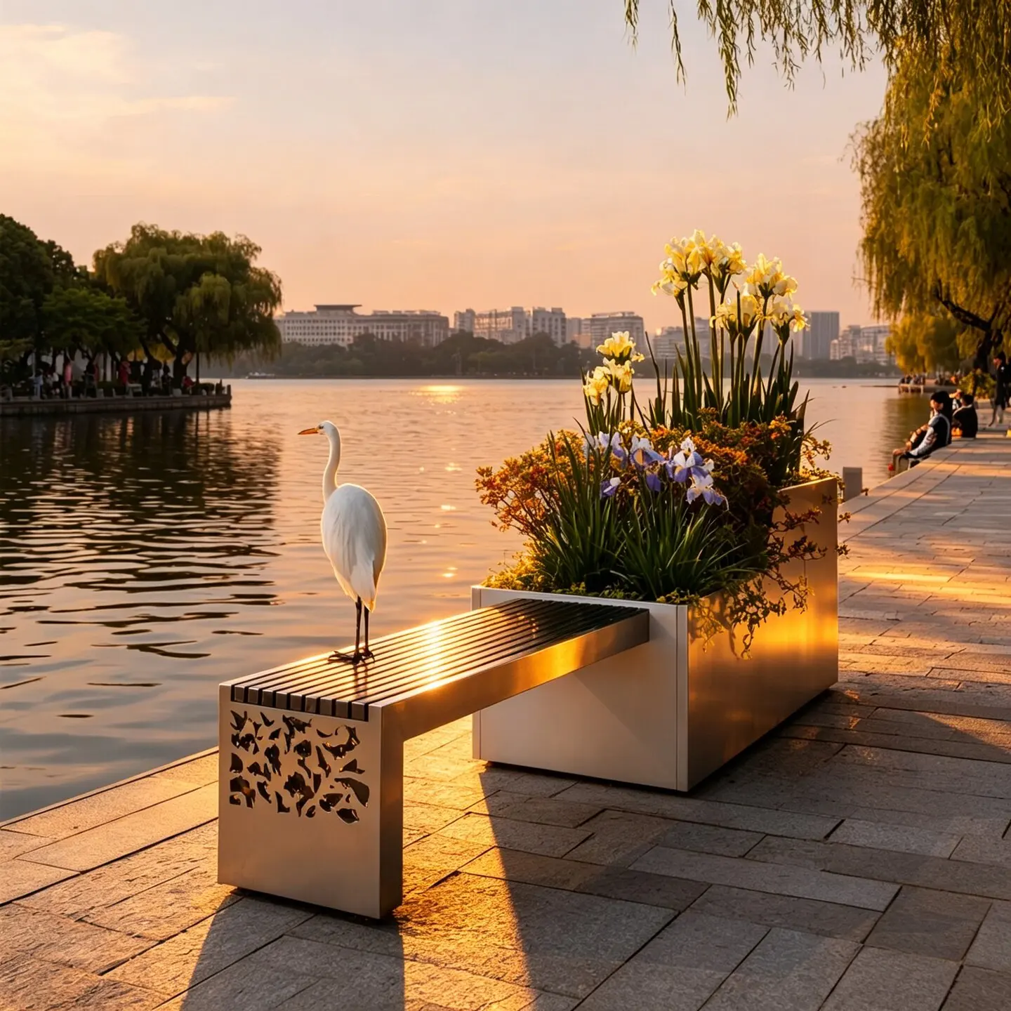 W28-outdoor park stainless steel bench flower box shopping mall flower pool outdoor seat combination flower bed rest bench