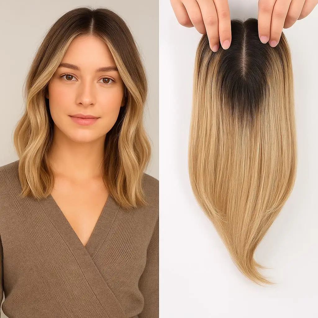 Front Lace Topper For Women 100% Human Hair Gradient Color Middle Part 25cm 30cm 35cm EU US Stock Quick Delivery