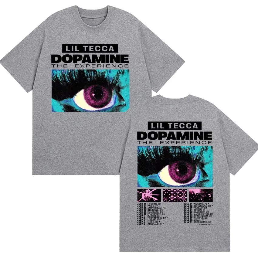 مغني الراب ليل تيكا Dopamne تجربة جولة 2025 الجرافيك تي شيرت الرجال الهيب هوب موضة القطن تي شيرتات قصيرة الاكمام الشارع الشهير