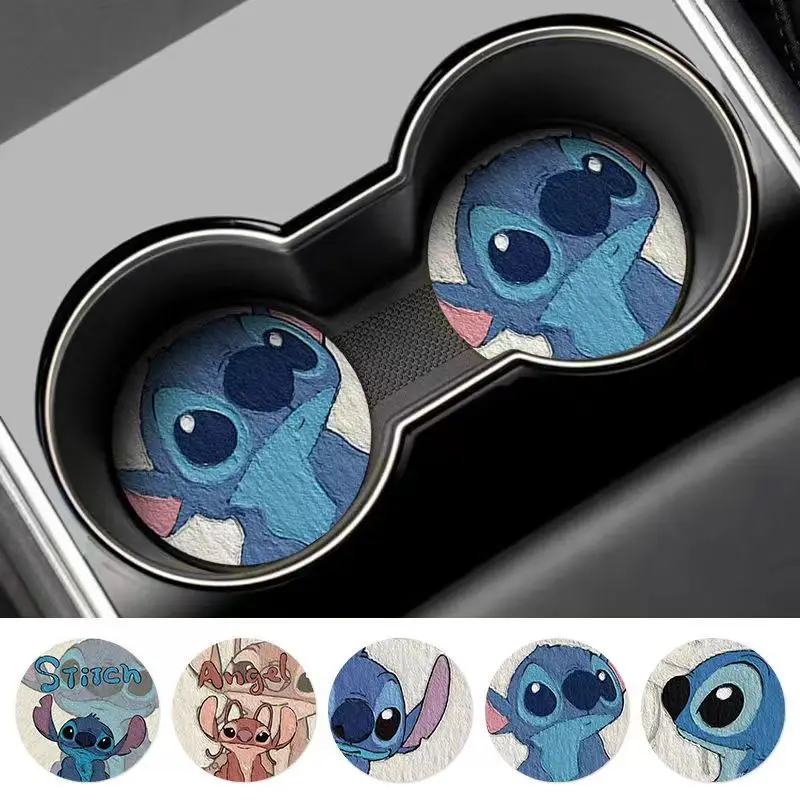 

2Pcs Car Cup Holder Drink Pad Cartoon Stitch Car Coasters Mat Anti-Slip High Temperature Resistance Car Interior Assecories