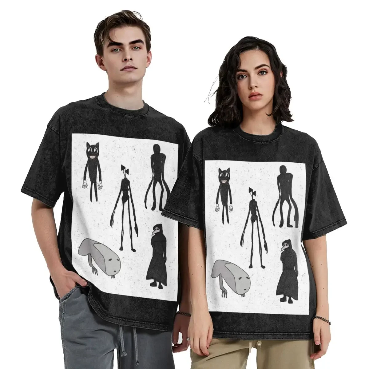 

Siren Head, Breaking News, Witch Dr, Bridge Worm Hip Hop Short Sleeve T-Shirts Washed Tops Tees Streetwear T Shirt Oversized