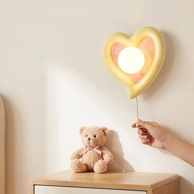 Yellow Pink Ceramic Love Wall Lamps Children's Room Bedside Lamp LED French Cream Style Baby Room Boy Girl Bedroom Wall Lights