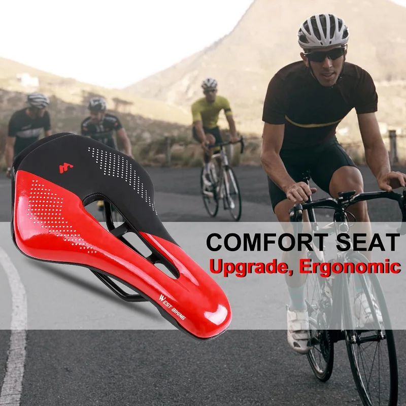 WEST BIKING Ultralight Bicycle Saddle Hollow Comfortable PU Leather Cycling Seat Cushion Racing Saddle Mountain Road Bike Parts