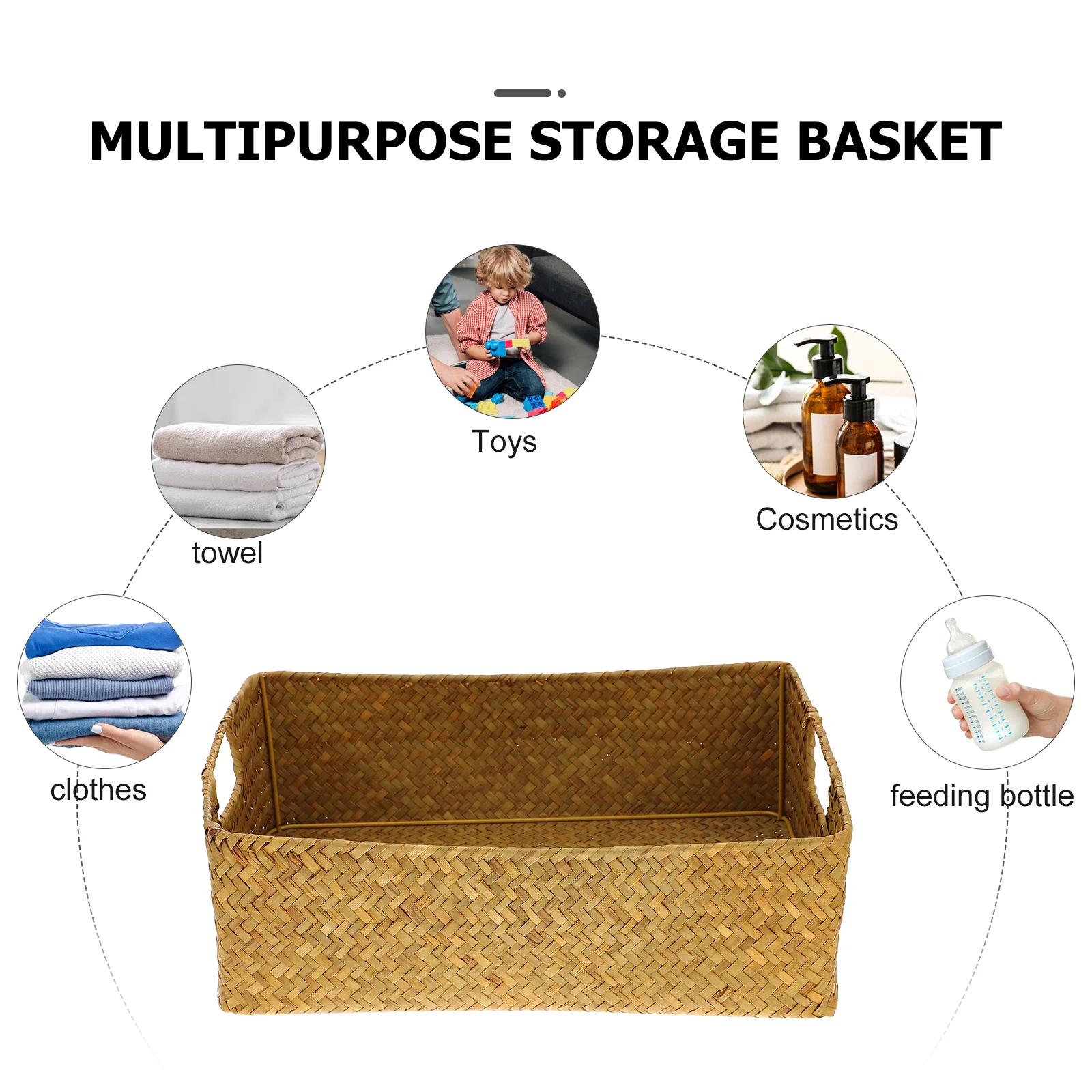 Basket Storage Baskets Wicker Woven Seagrass Rattan Organizer Fruit Bins Bin Hamper Seaweed Large Rectangular Serving Box